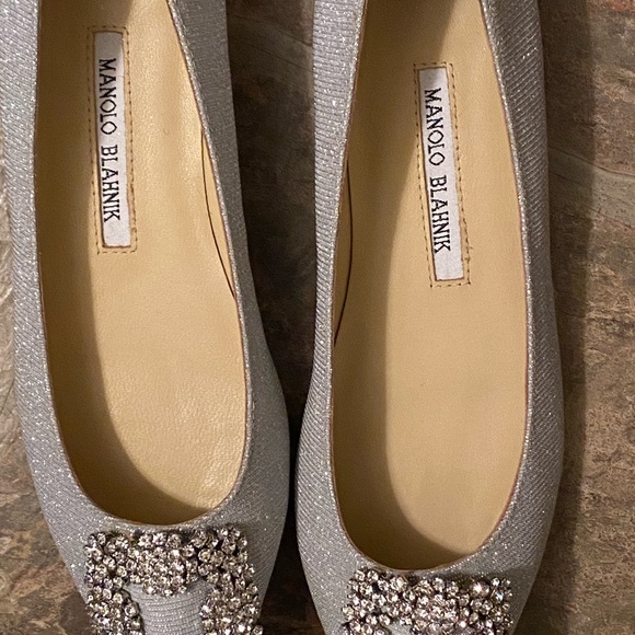 Manolo Blahnik Shoes - Manolo Blahnik Hangisi Flat Silver Glitter